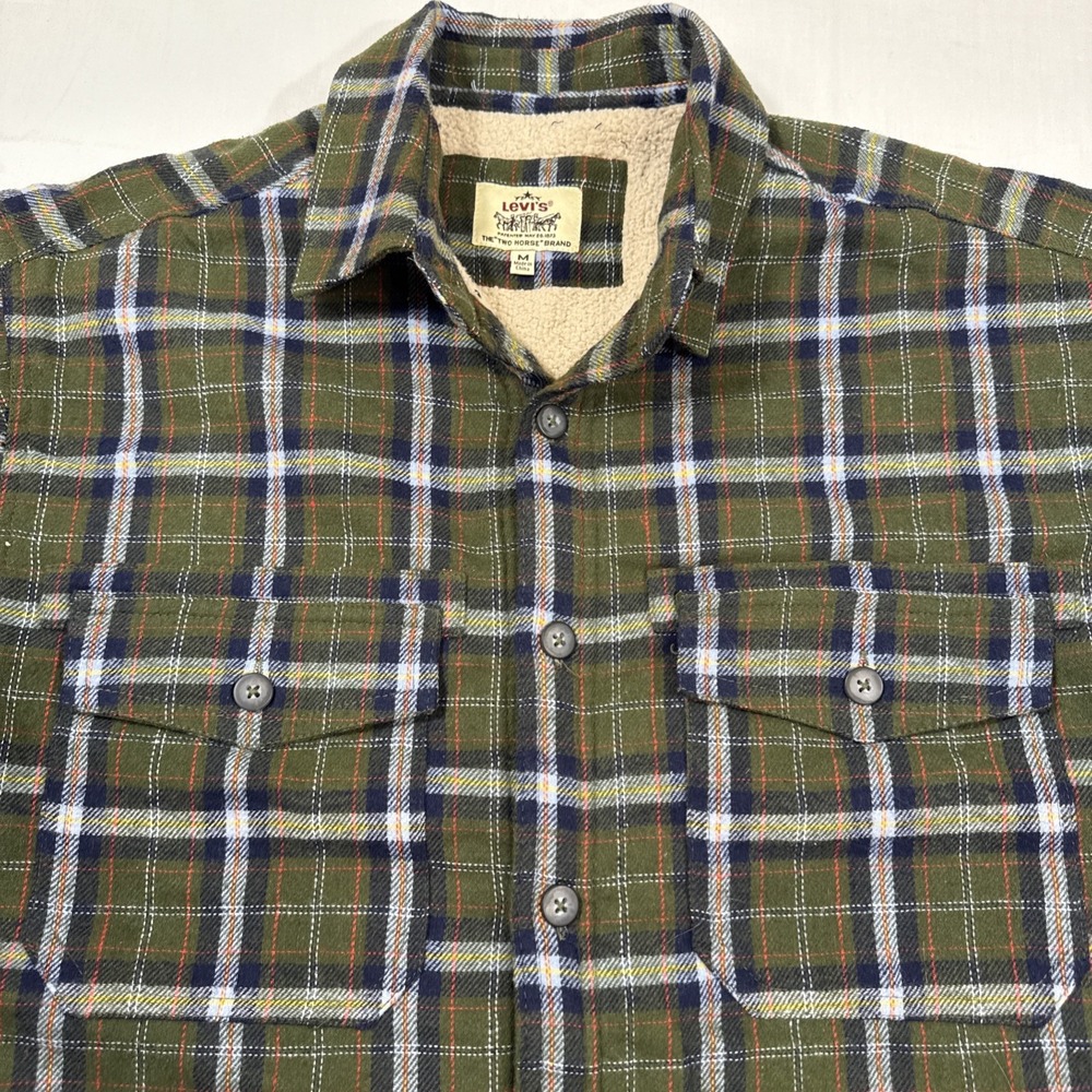 FLANNEL SHERPA LINED LEVIS Mens Medium Shacket JACKET FLAP‎ POCKETS COAT - Picture 3 of 10